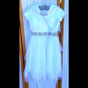 *BONNIE JEAN TULLE & SATIN DRESS WITH BOLERO JACKET & RHINESTONE CLASP